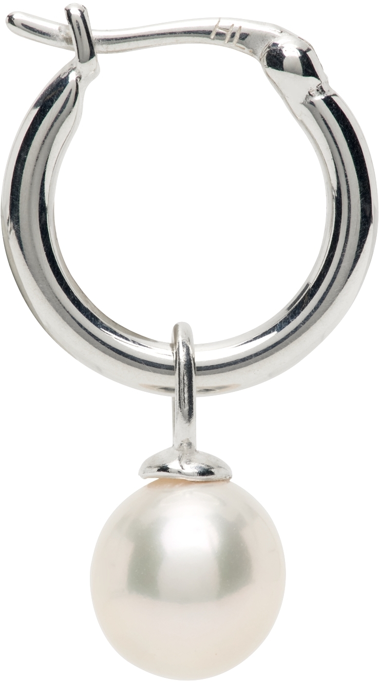 Hatton Labs Silver Pearl Single Hoop Earring