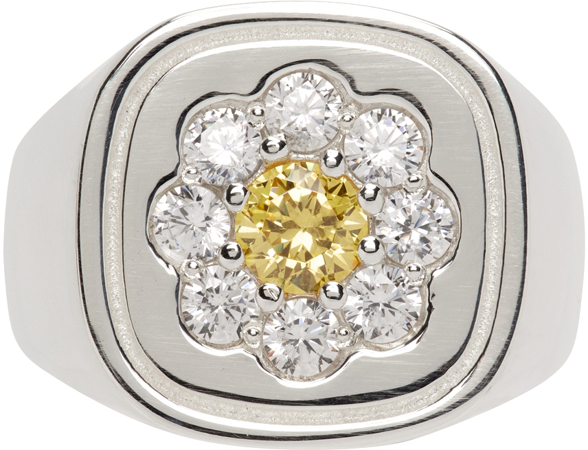 Silver & Yellow Daisy Signet Ring