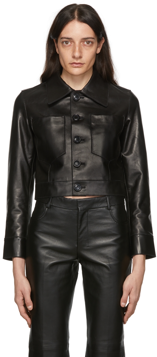 AMI Alexandre Mattiussi: Black Buttoned Leather Jacket | SSENSE Canada