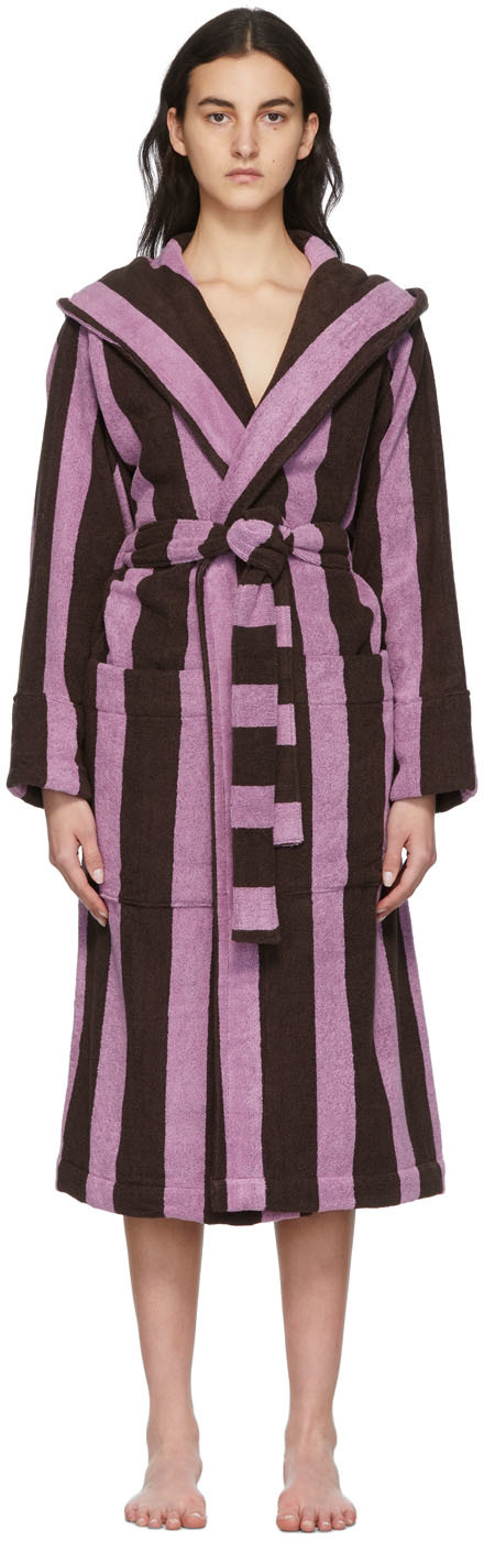 Tekla Purple & Brown Terry Hooded Robe