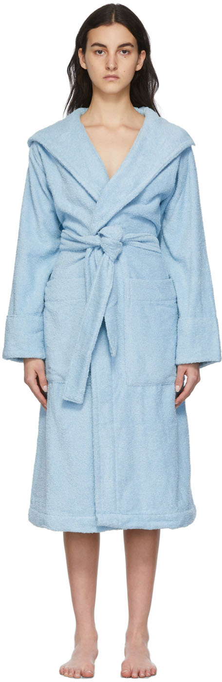 Tekla Blue Terry Hooded Robe