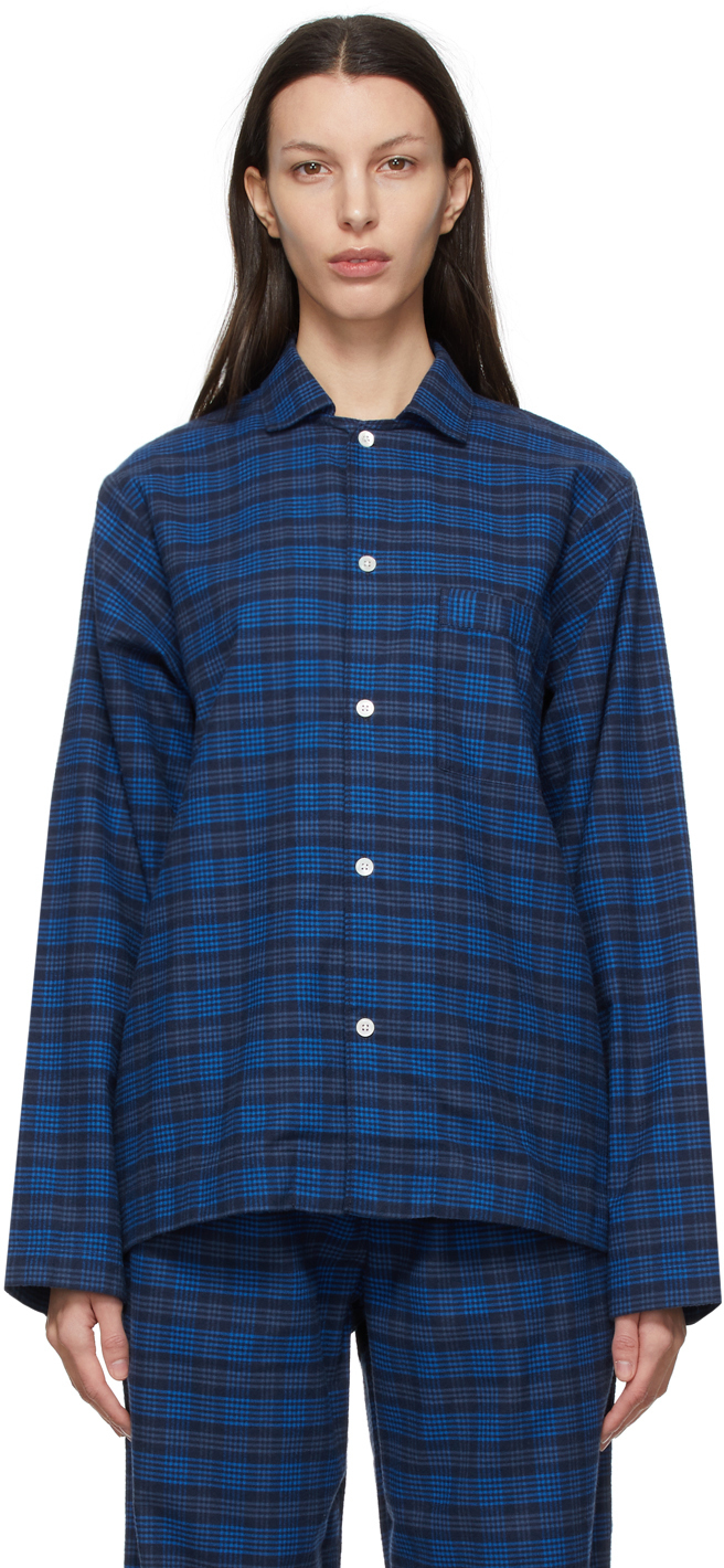 Tekla Blue Flannel Sleep Shirt