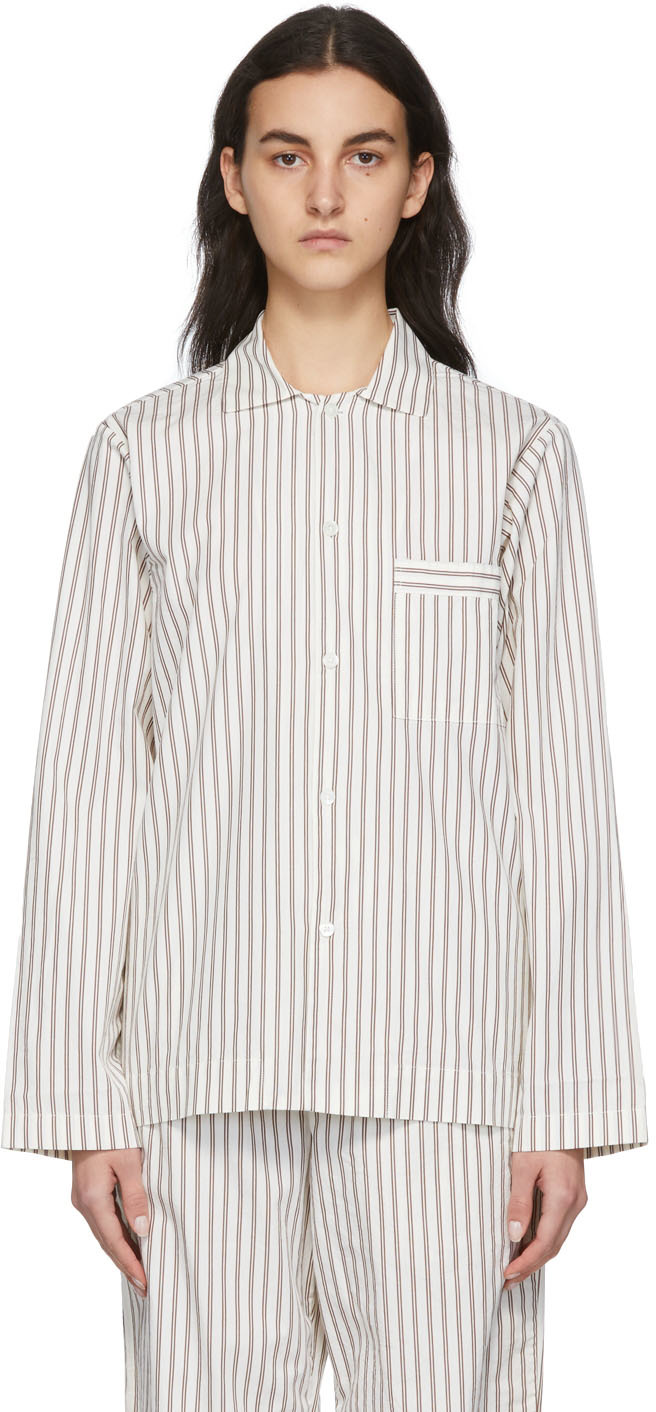 Tekla Brown & Off-White Stripe Pyjama Shirt