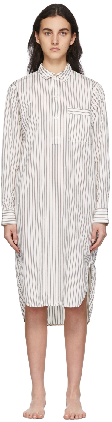 Tekla Brown & Off-White Stripe Night Shirt Dress