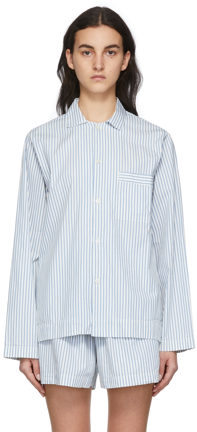 Tekla Blue & White Stripe Pyjama Shirt