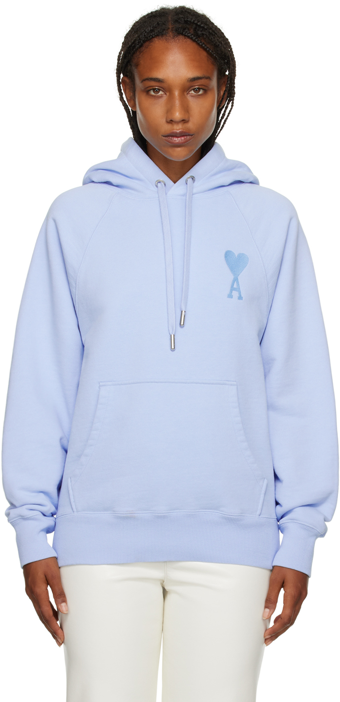 Ami Alexandre Mattiussi Blue Ami De Cœur Hoodie In 450 Sky Blue