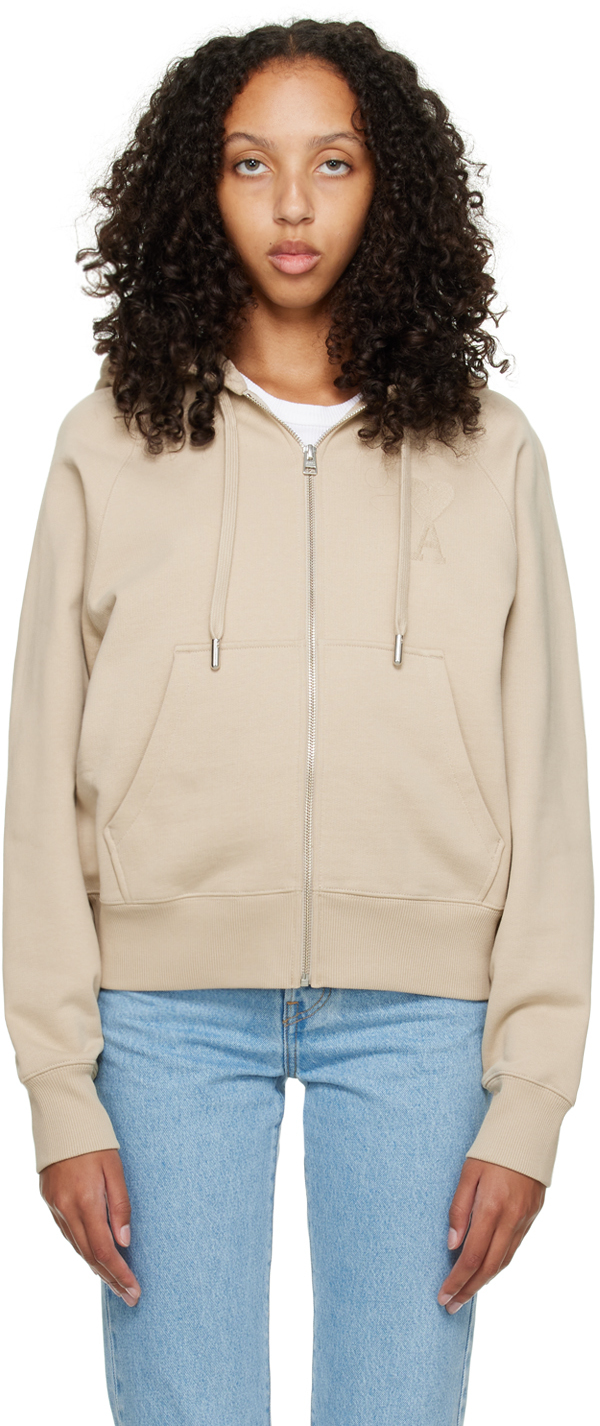 AMI Alexandre Mattiussi Pull à capuche Ami de cœur beige SSENSE France