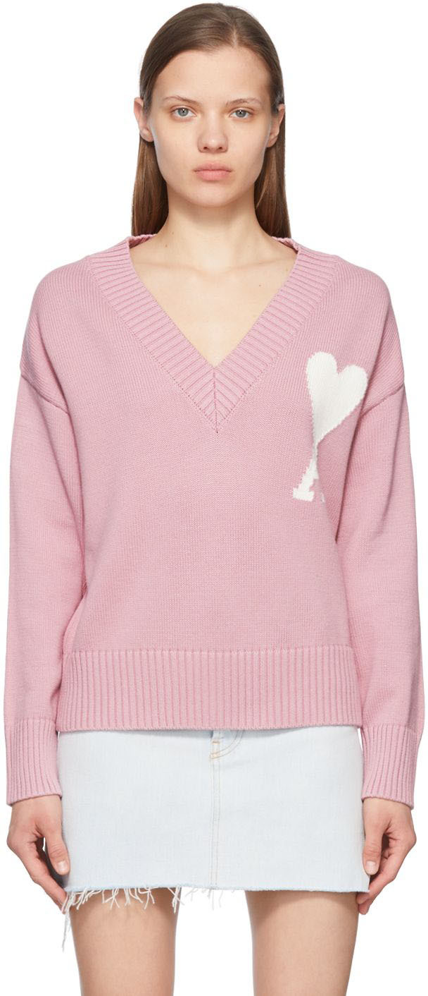 AMI Alexandre Mattiussi: Pink Ami De Cœur Sweater | SSENSE UK