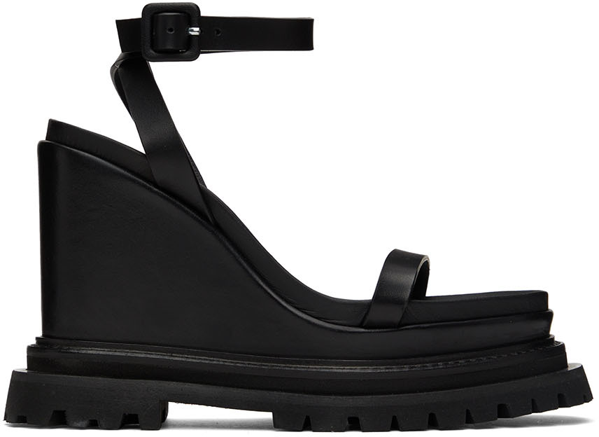 Ami Alexandre Mattiussi Black Wedge Sandals In 001 Black