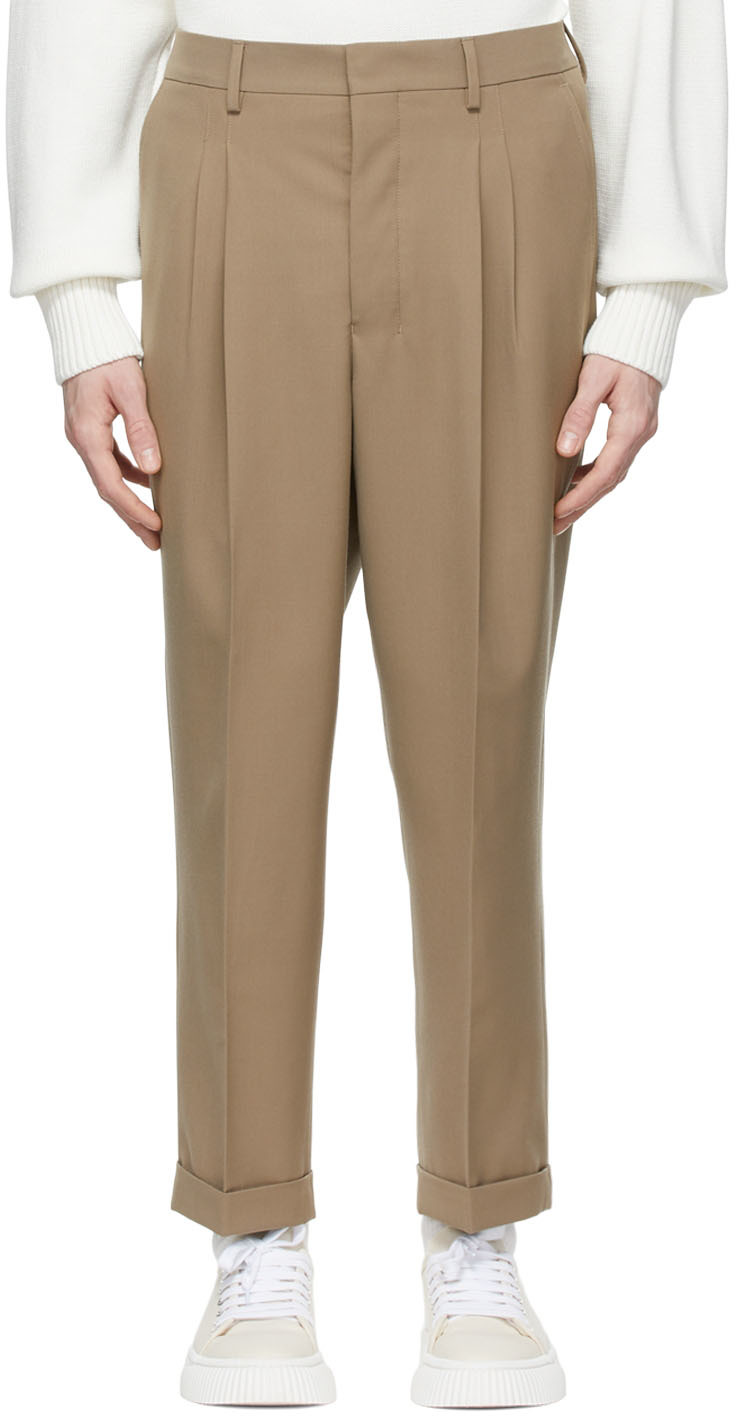 Ami Alexandre Mattiussi Brown Polyester Trousers In Taupe/281