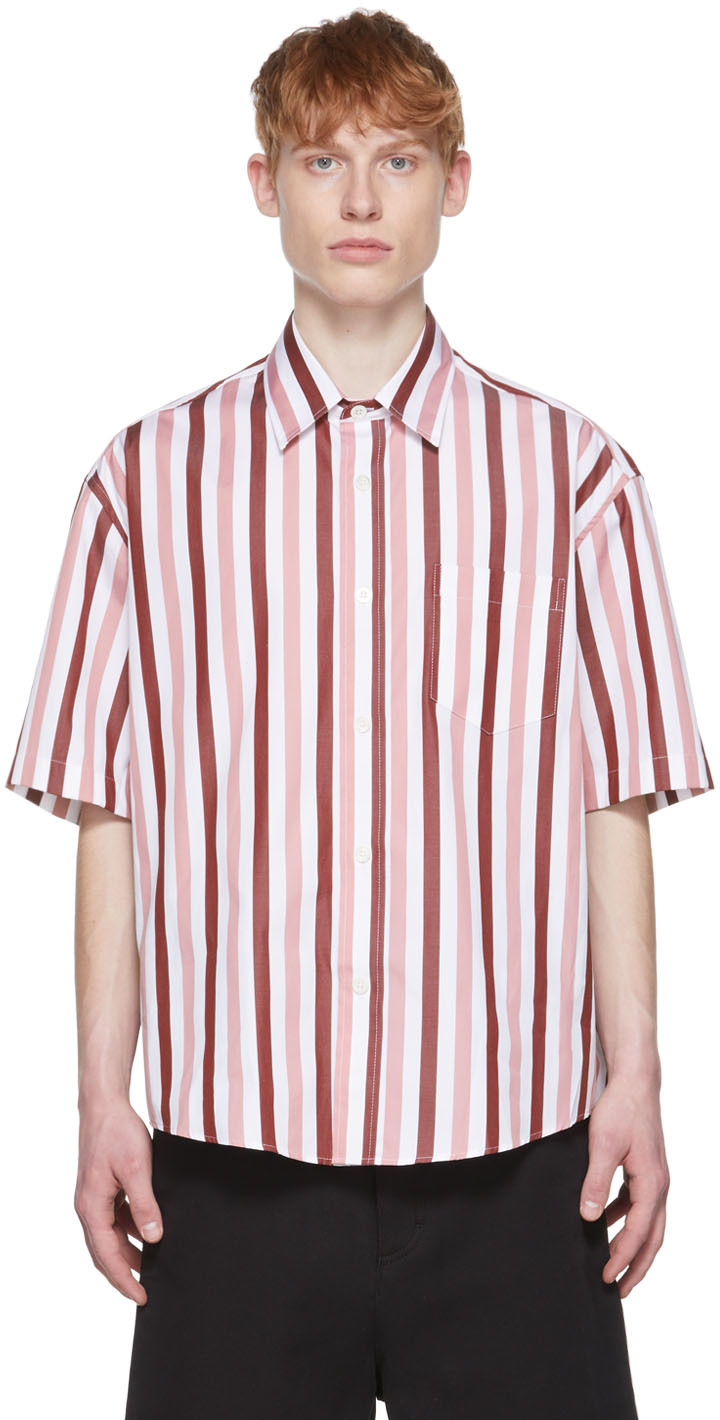 AMI Alexandre Mattiussi White & Pink Organic Cotton Short Sleeve Shirt