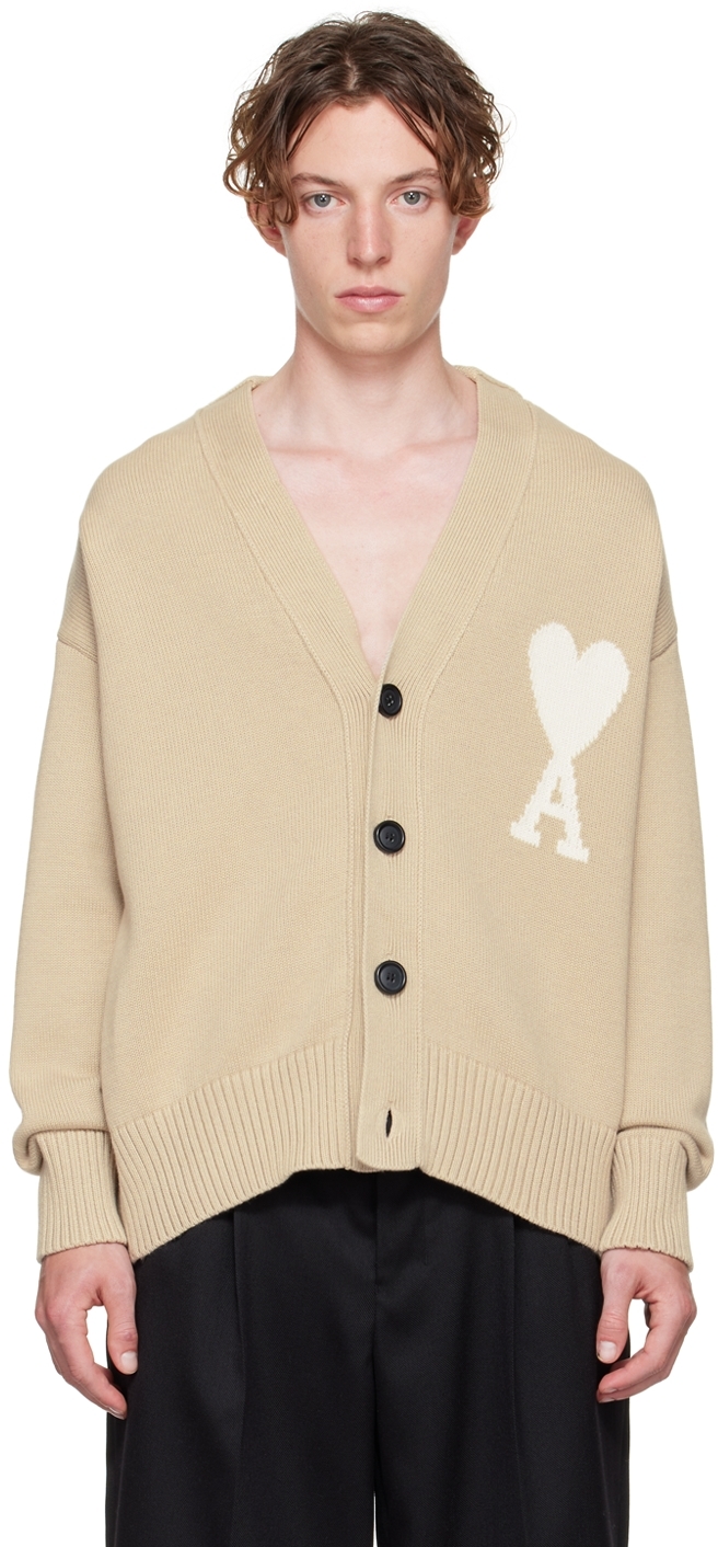 AMI Alexandre Mattiussi Beige Ami De Caur Cardigan | Smart Closet