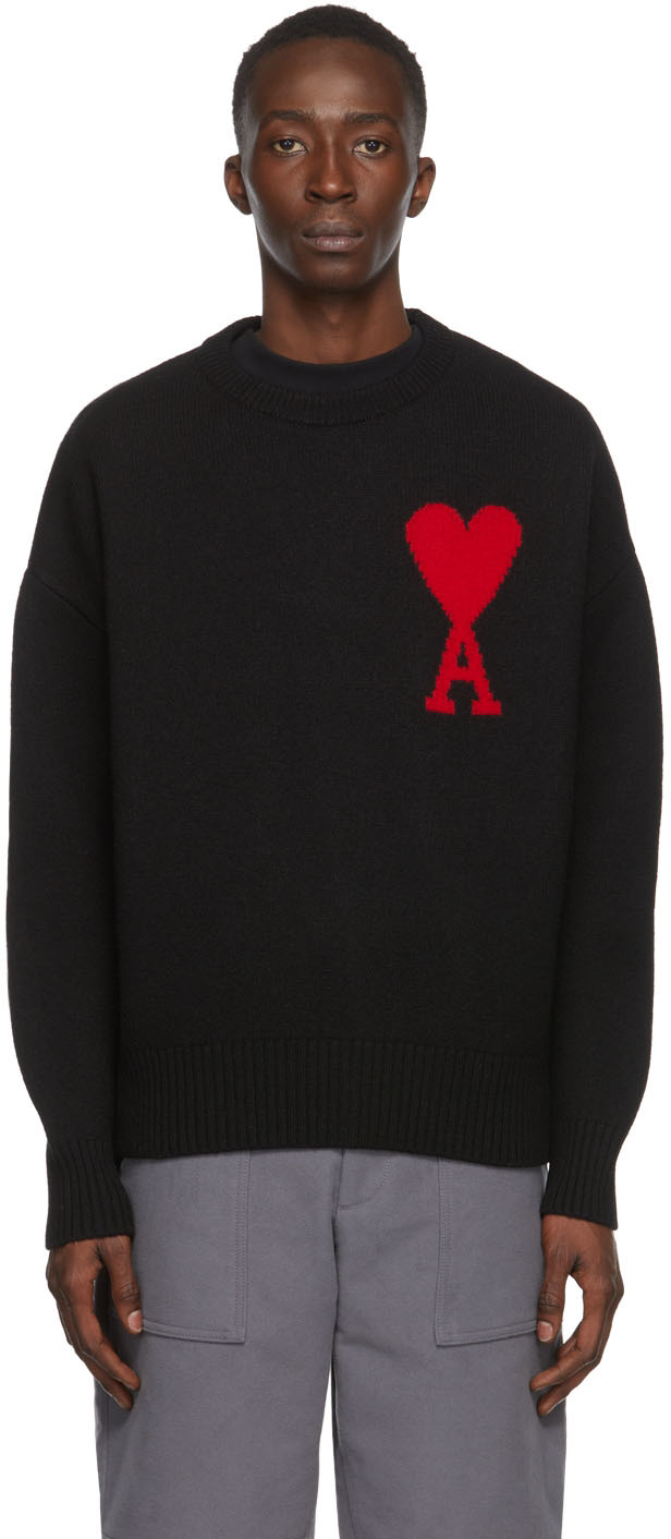 AMI Alexandre Mattiussi Black Ami de Cœur Crewneck Sweater | Smart Closet