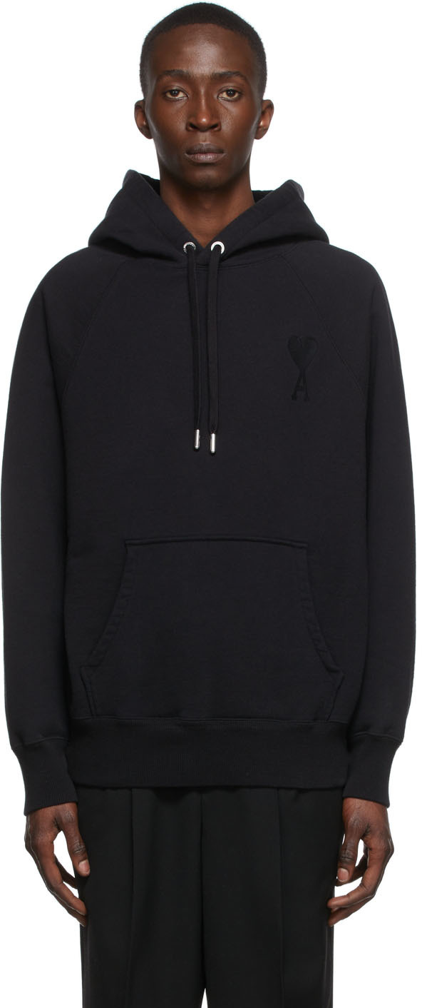 Black Ami De Cœur Hoodie by AMI Alexandre Mattiussi on Sale