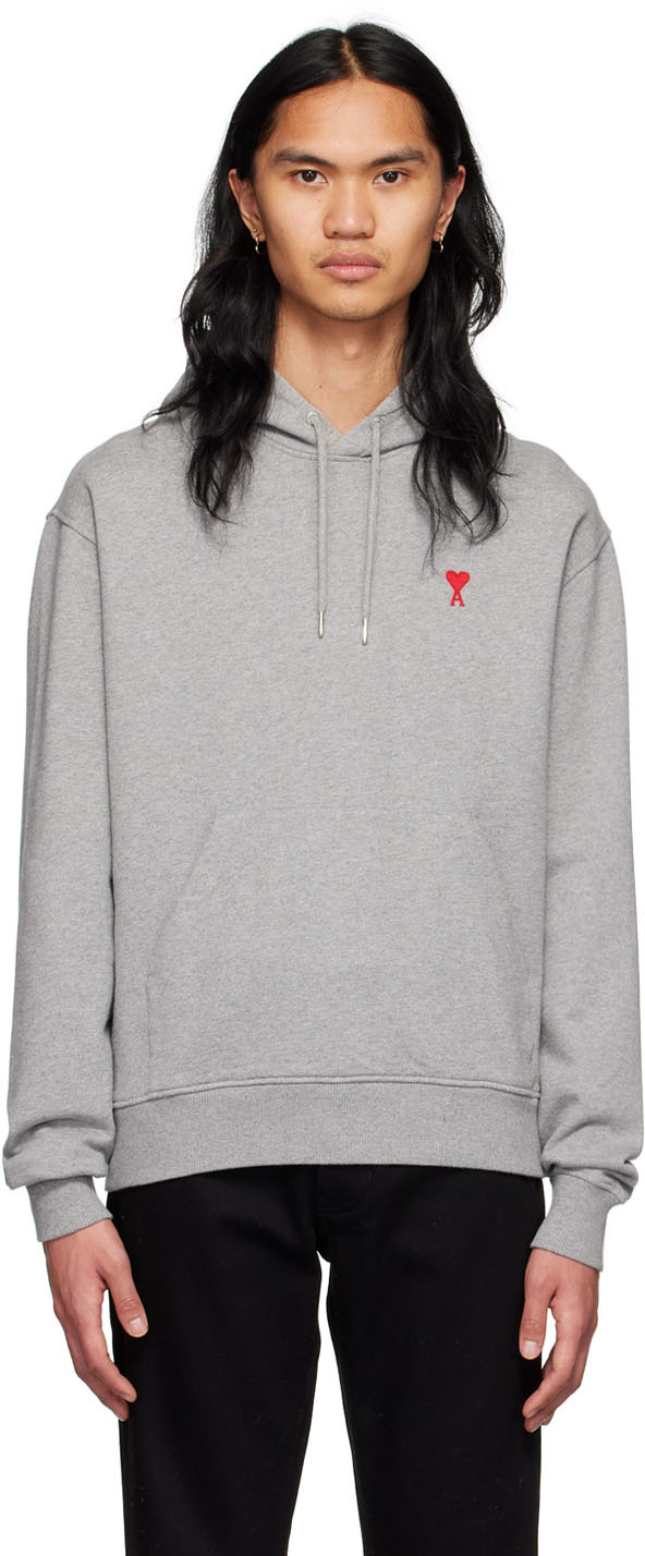 AMI Alexandre Mattiussi: Grey Ami De Coeur Hoodie | SSENSE UK