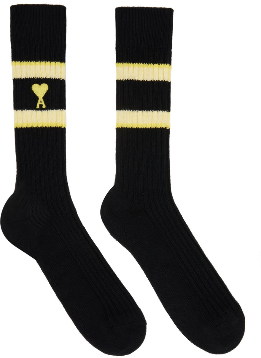 AMI Alexandre Mattiussi Black & Yellow Ami De Caur Socks