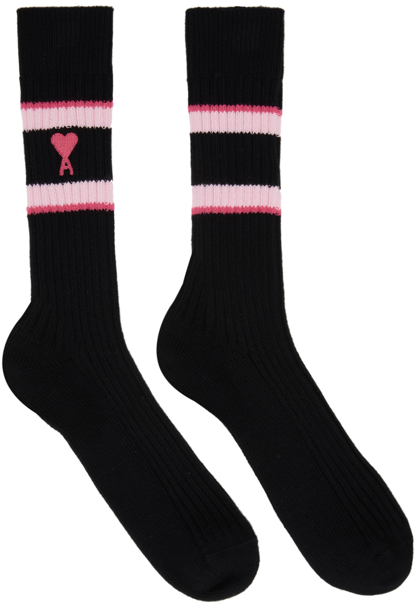 AMI Alexandre Mattiussi Black & Pink Ami De Caur Socks
