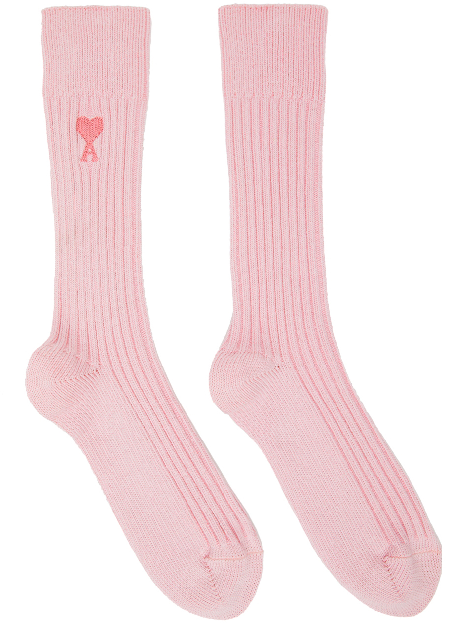 AMI Alexandre Mattiussi Pink Ami De Caur Plain Socks