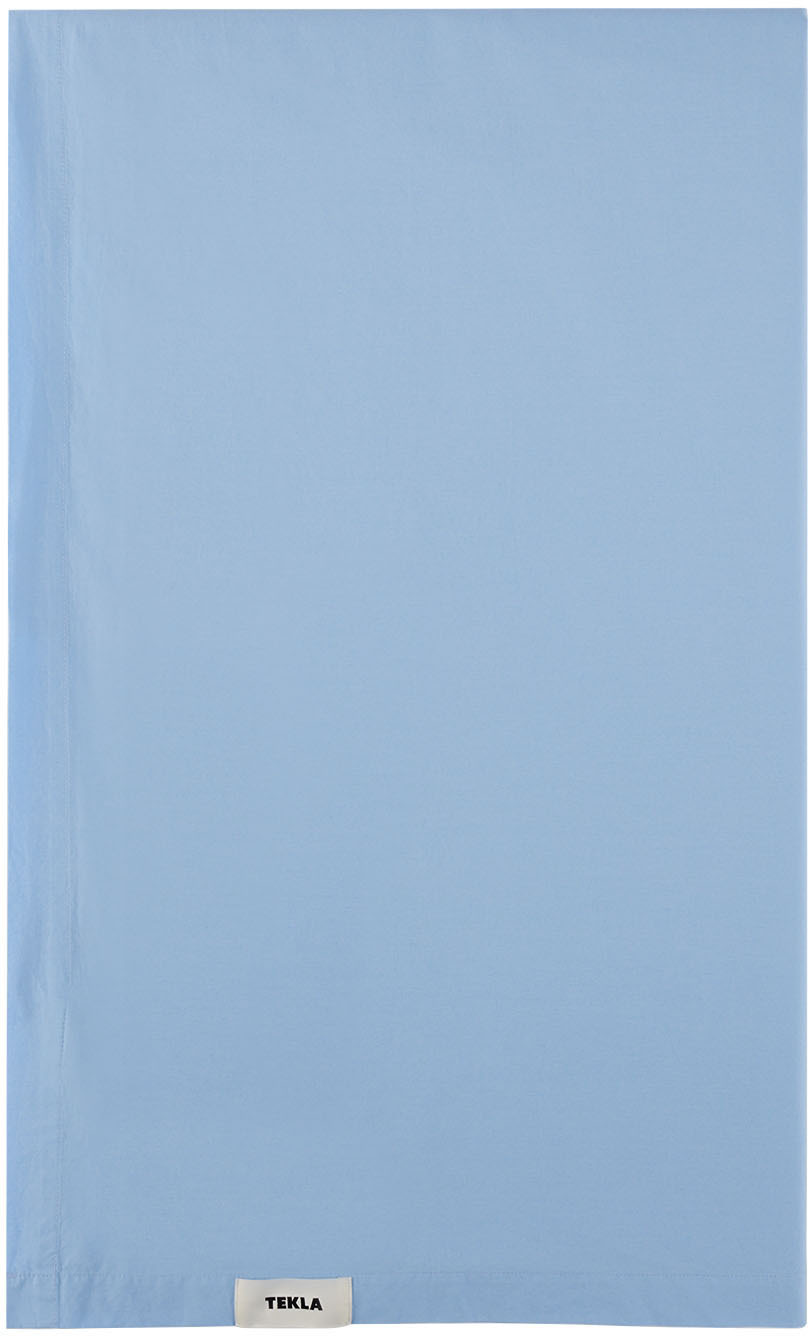 Tekla Blue Percale Flat Sheet In Island Blue