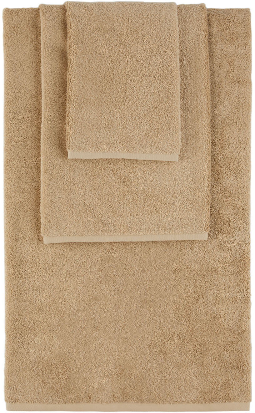 Tekla Beige Solid Three-piece Towel Set In Sienna