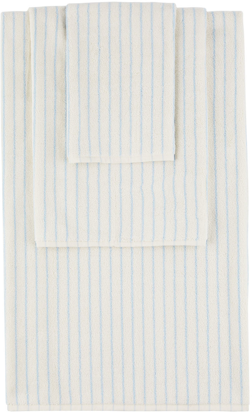 Tekla Off-white Striped Three-piece Towel Set In Baby Blue Stripes