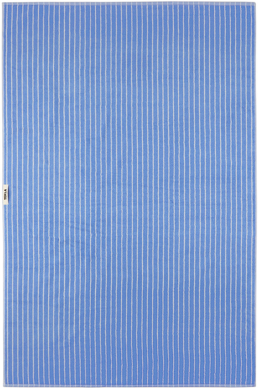 Tekla Blue Organic Cotton Towel In Clear Blue Stripes
