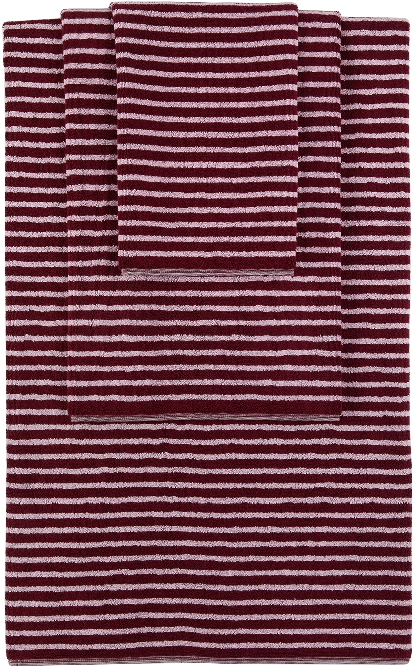 Tekla Red Striped Three-piece Towel Set In Red And Rose Stripes