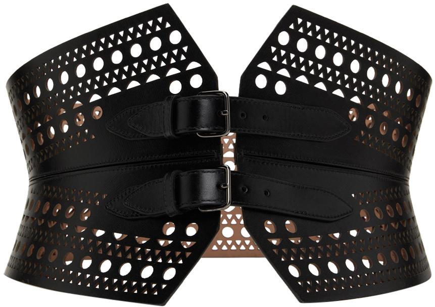 Black Openwork Leather Corset Belt