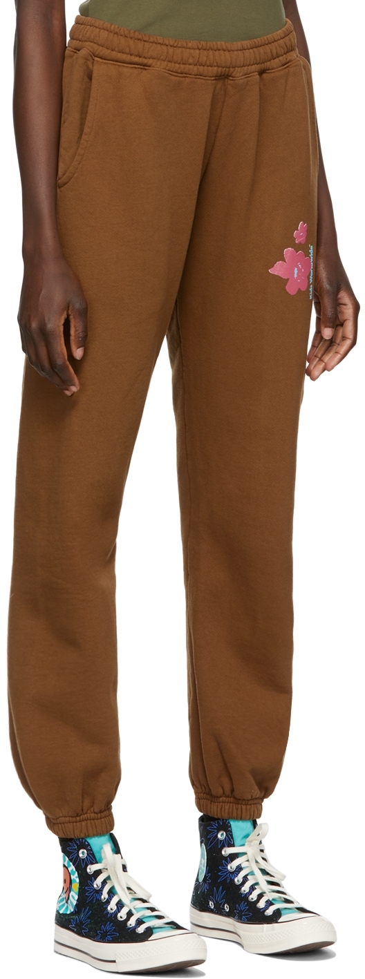 Kids Worldwide Respect Print Cotton Track Pants In Cdc Brown