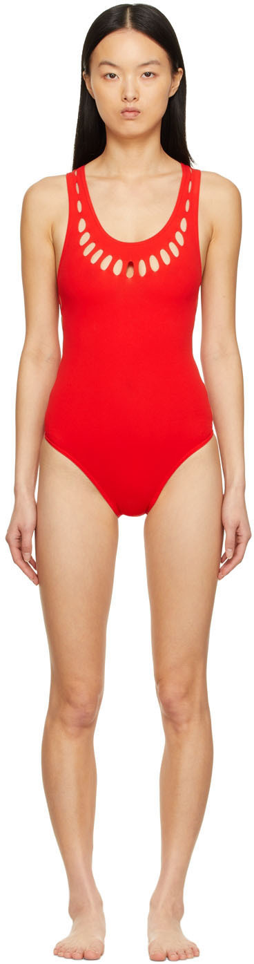 ALAÏA Red Seamless One-Piece Swimsuit