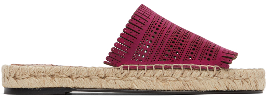 ALAÏA Pink Suede Openwork Flat Sandals