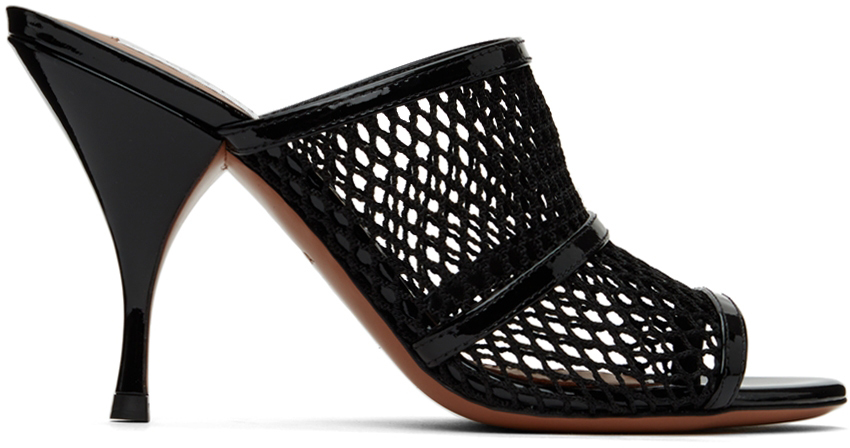 ALAÏA Black Fishnet Heeled Mule Sandals