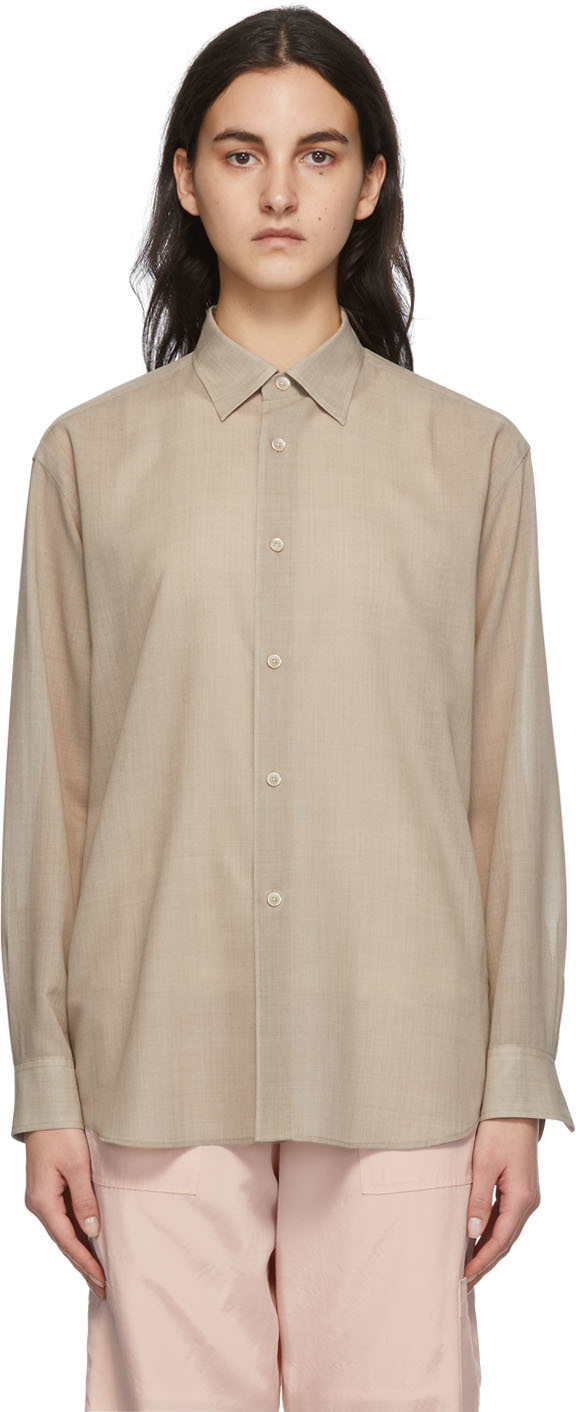 AURALEE Taupe Wool & Silk Sheer Shirt