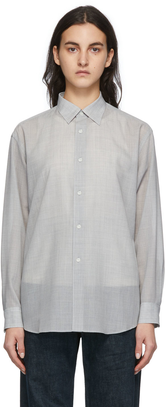 AURALEE: Grey Wool \u0026 Silk Sheer Shirt 