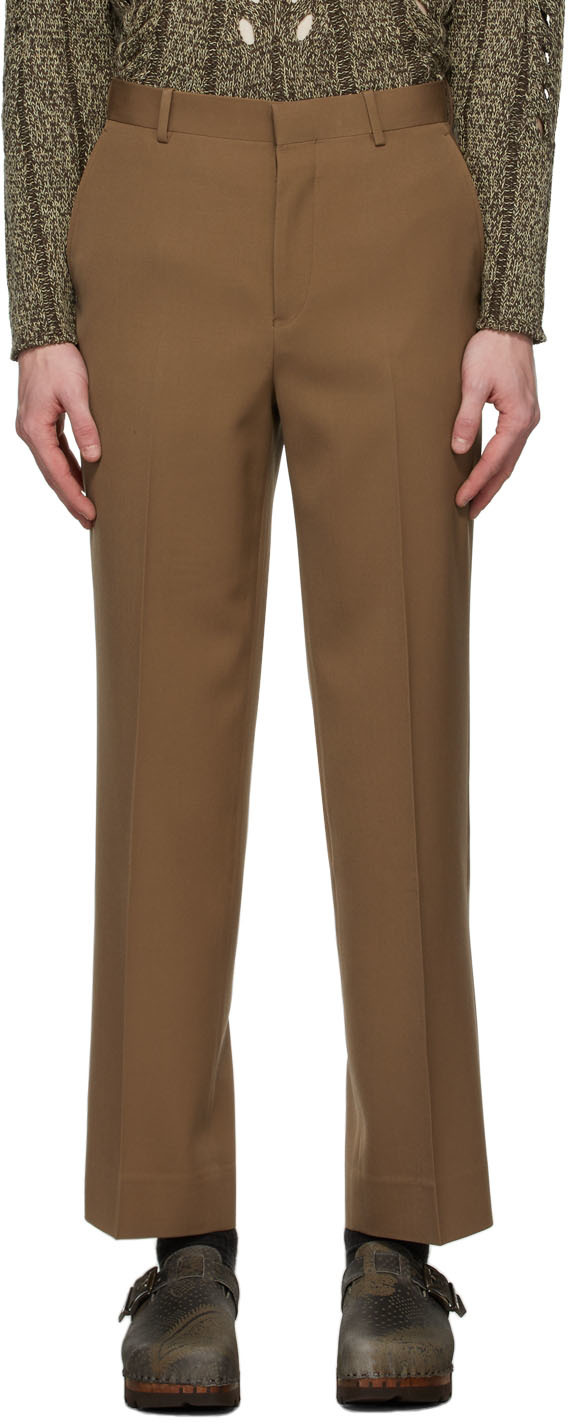 AURALEE: Brown Light Wool Max Gabardine Trousers | SSENSE