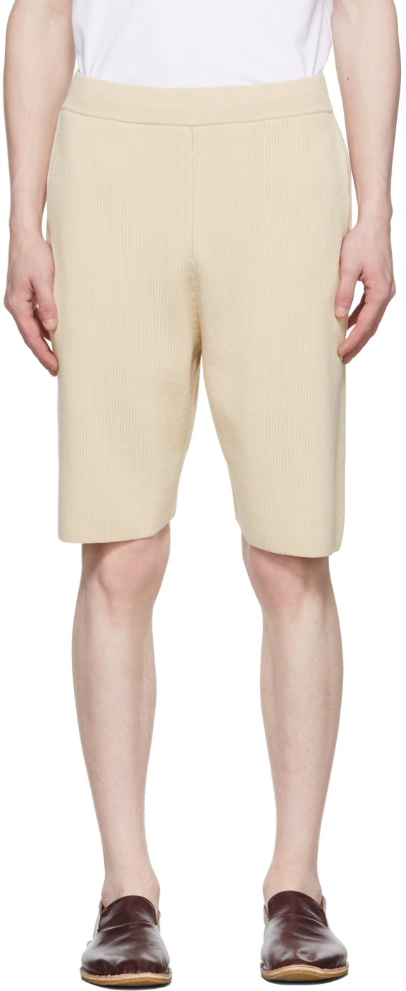 AURALEE: Off-White Rib Knit Twist Shorts | SSENSE UK