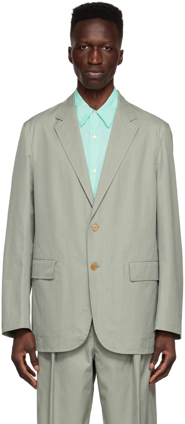AURALEE: Green Cotton Blazer | SSENSE