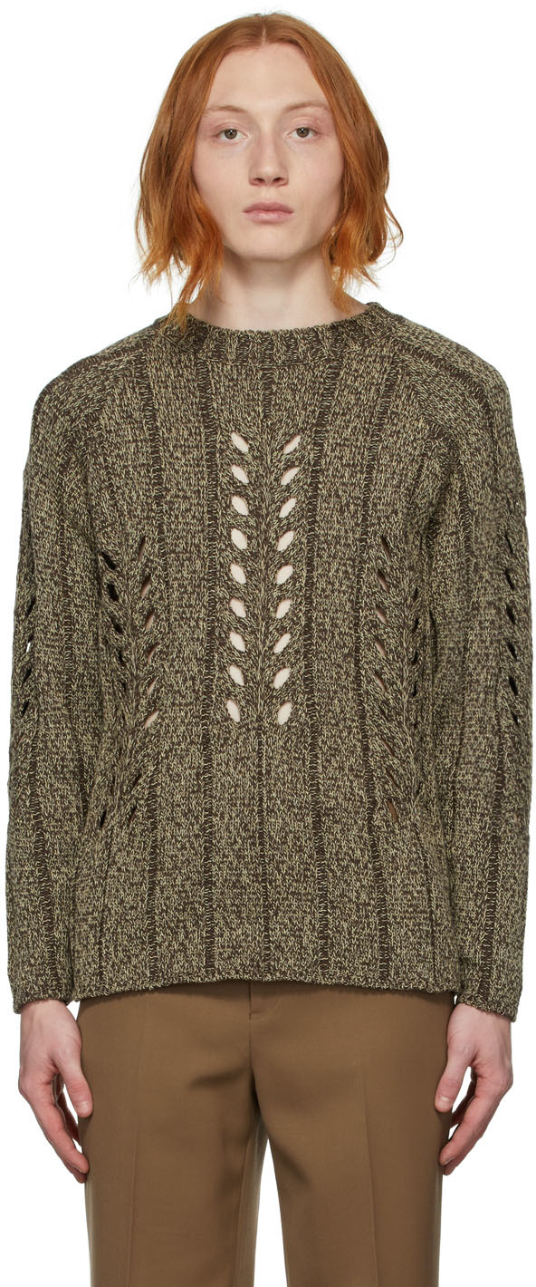 AURALEE Brown Mix Bouclé Mesh Knit Crewneck | Smart Closet