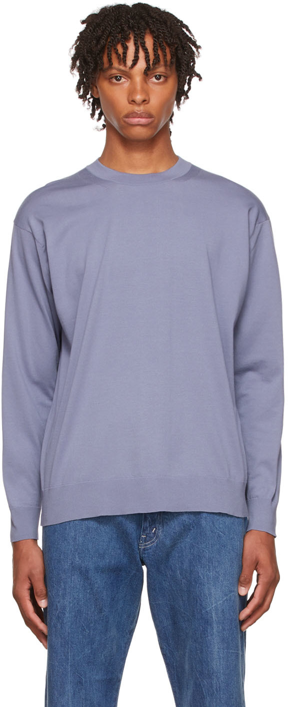 AURALEE: Blue Cotton Sweater | SSENSE