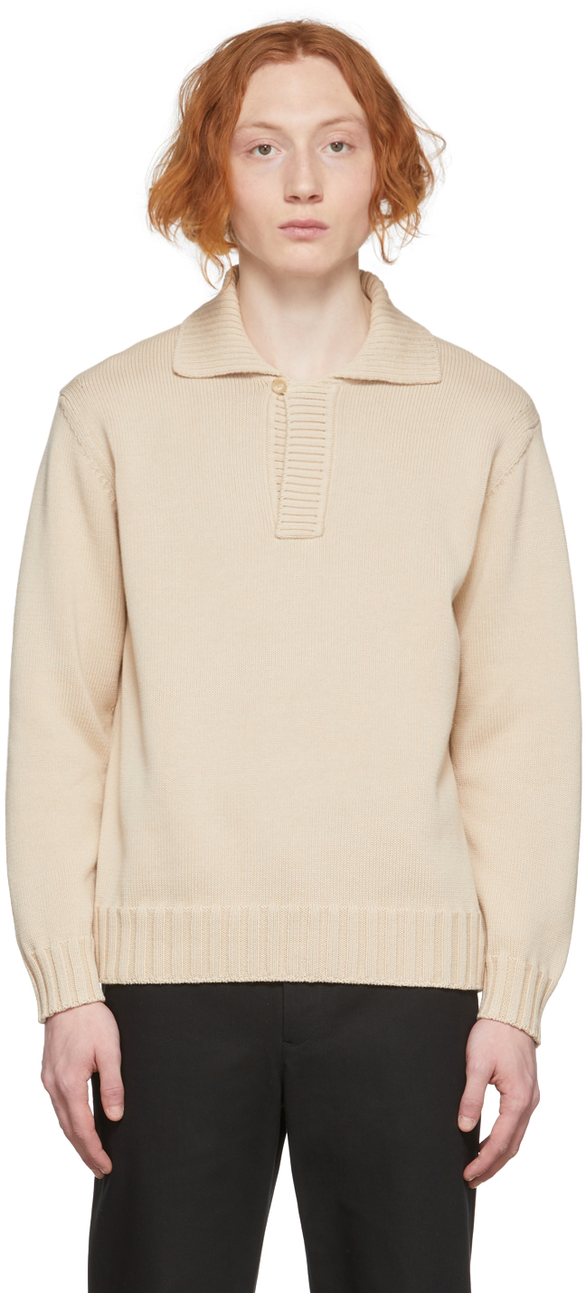 AURALEE: Beige Cord Plating Knit Polo | SSENSE Canada