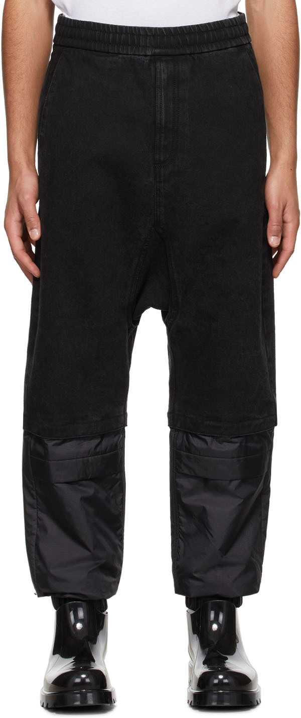 Black Denim & Nylon Cuffed Pants