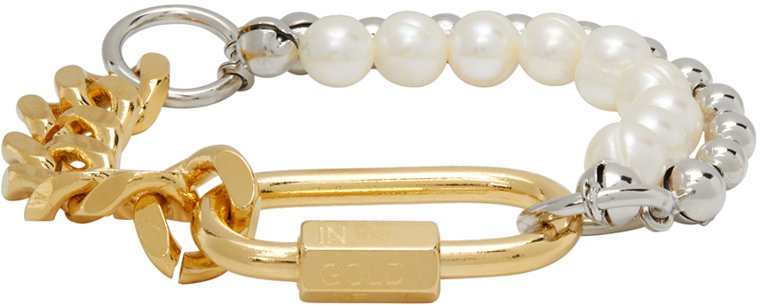 IN GOLD WE TRUST PARIS Gold & Silver Pearl Cuban Link Bracelet