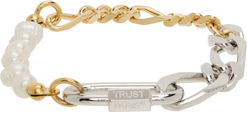 IN GOLD WE TRUST PARIS Silver & Gold Pearl Figaro Bracelet