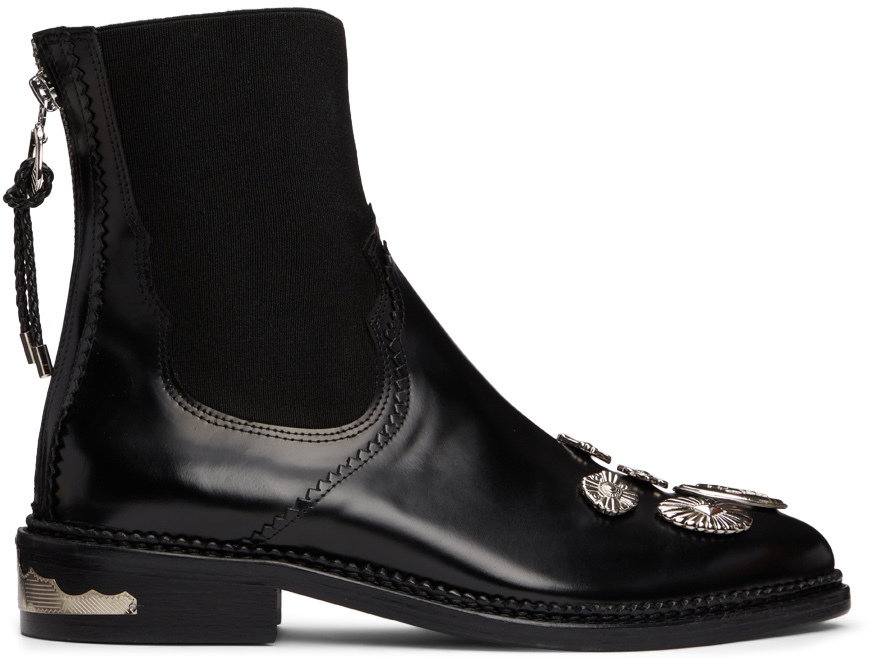 Toga Pulla: Black Polido Ankle Boots | SSENSE UK
