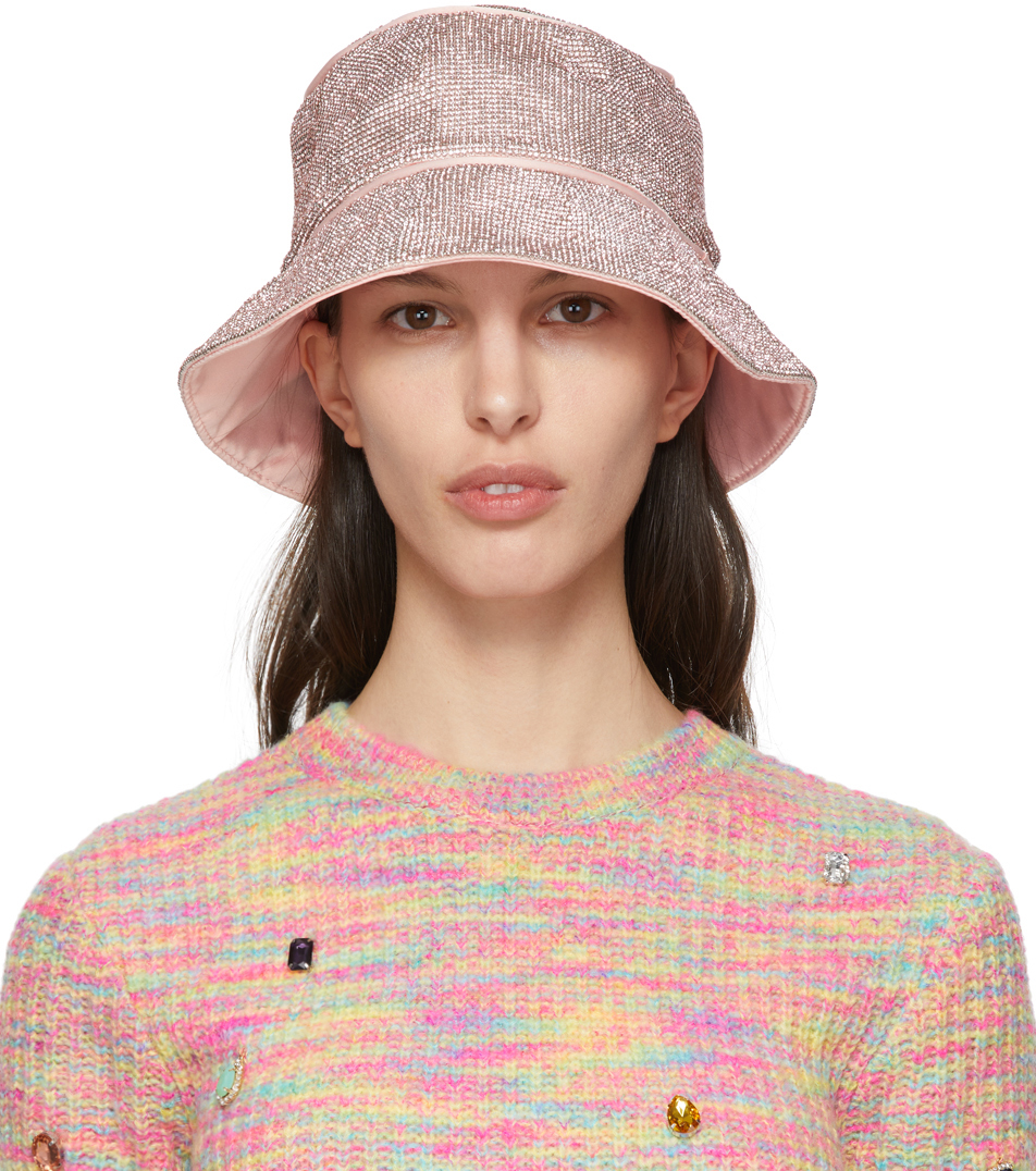 KARA SSENSE Exclusive Pink Crystal Mesh Bucket Hat