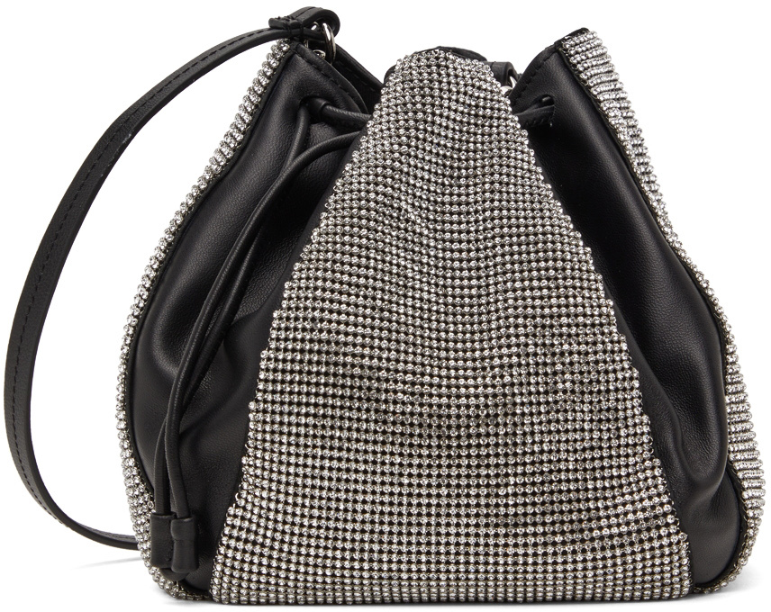 KARA Black & White Crystal Mesh Pouch