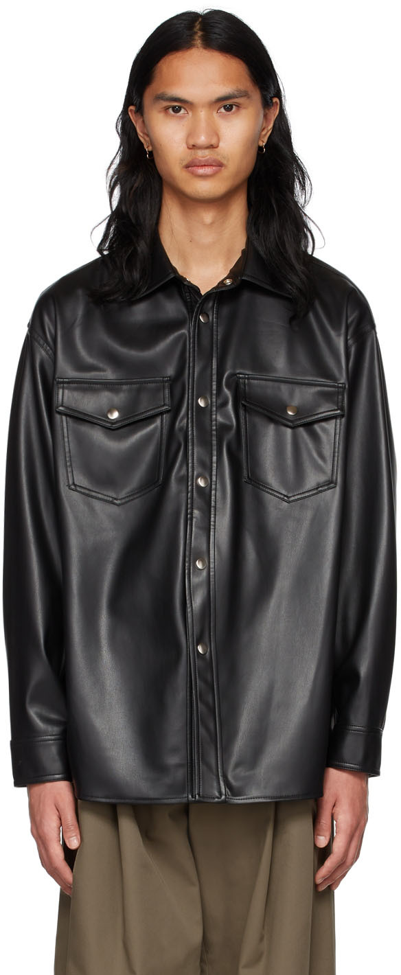 Black Faux-Leather Shirt by System on Sale