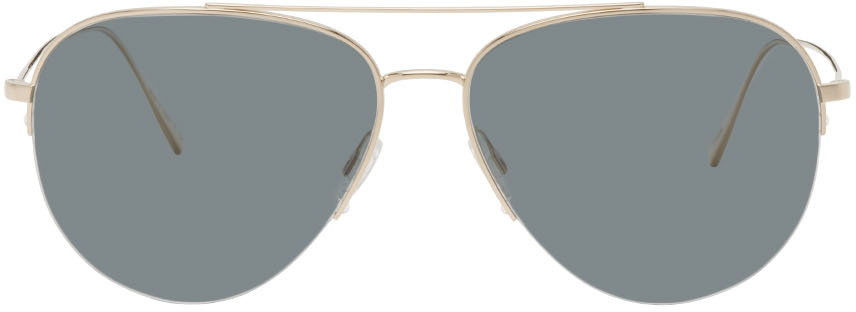 Oliver Peoples Men's Cleamons Polarized Brow Bar Aviator Sunglasses, 60mm In Gold/gray