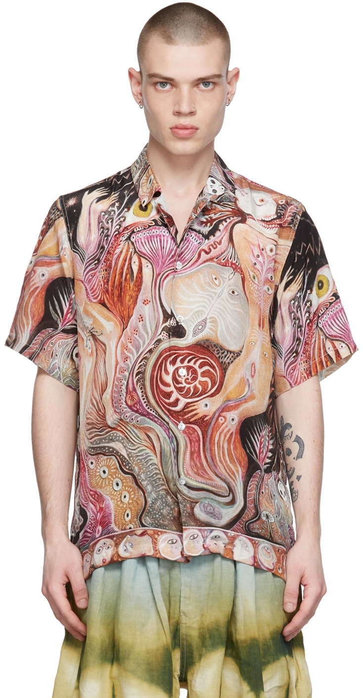 Endless Joy Dark Star Graphic-print Regular-fit Silk Shirt In Multicolor