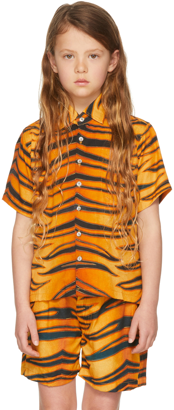 Endless Joy Ssense Exclusive Kids Black & Orange Harimau Short Sleeve Shirt In Tiger